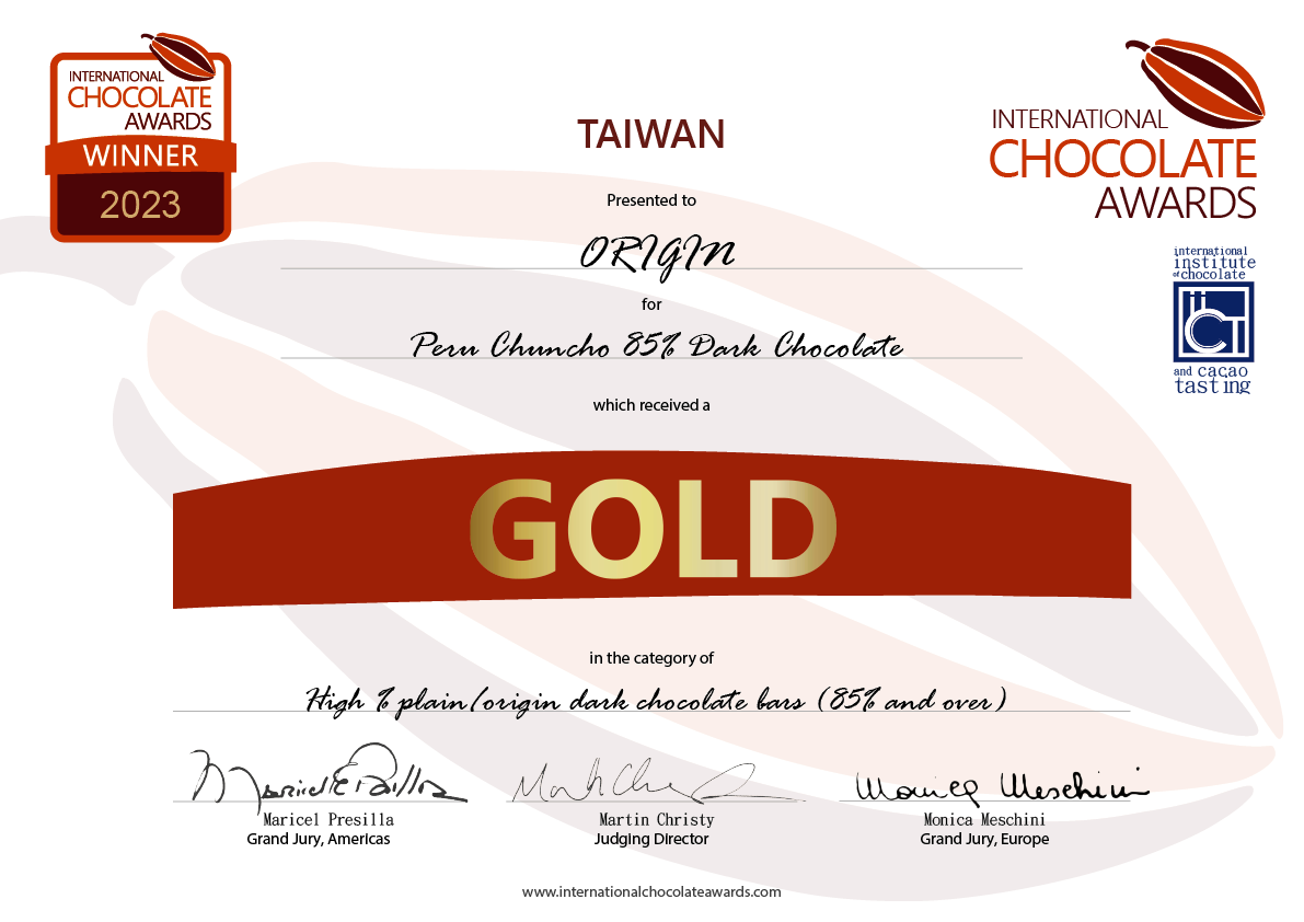 ORIGIN 祕魯chuncho黑巧克力 獲得ICA金牌獎