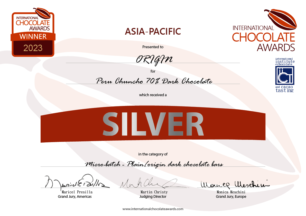 ORIGIN 祕魯chuncho黑巧克力 獲得ICA銀牌獎